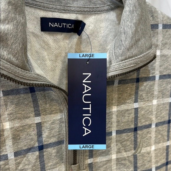 Nautica Men's Gray and Blue Plaid Sweater/ zippered sweatshirt, Size Large - Picture 3 of 10